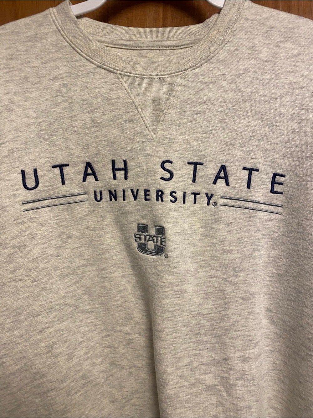 STATE Light Gray Crewneck Sweatshirt with Navy Lettering
